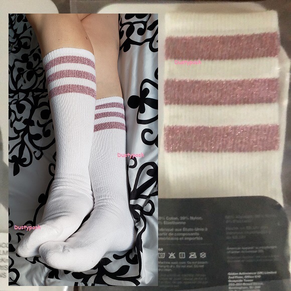 American Apparel Knee High Socks Striped 18” Length White Navy Red Spring Tube - Picture 4 of 4